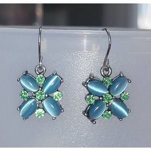 Darling Aqua Blue and Green dangle earrings w/ back stops